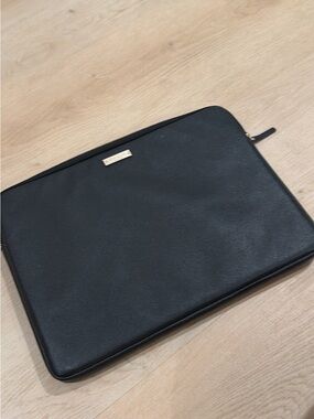 kate spade Black Leather Laptop Sleeve with Gold Logo